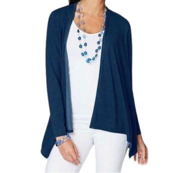 Pure Jill Indigo Ocean Wash Draped Open Concept Cardigan M Long Stretch Fall - Picture 1 of 8